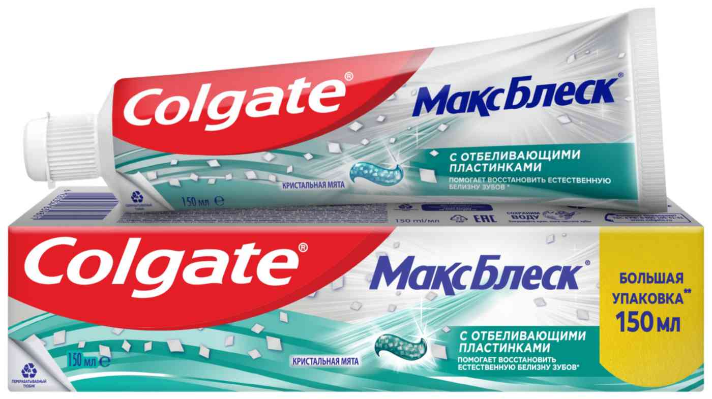Зубная паста Colgate Макс Блеск Кристальная мята с отбеливающими пластинками
Зубная паста Colgate Макс Блеск Кристальная мята с отбеливающими пластинками