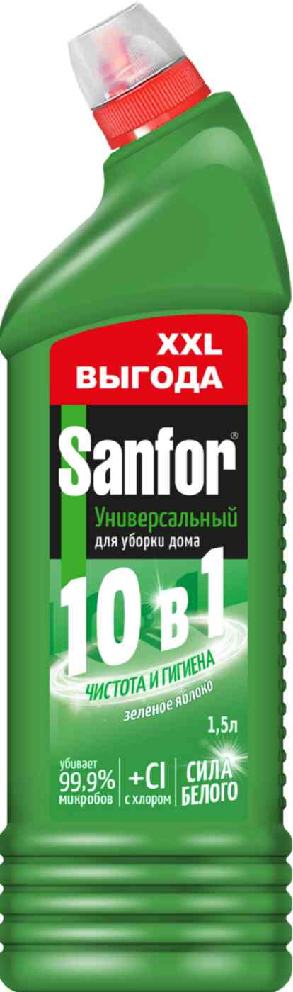 Гель для уборки дома универсальный 10 в 1 Sanfor Зеленое яблоко
Гель для уборки дома универсальный 10 в 1 Sanfor Зеленое яблоко