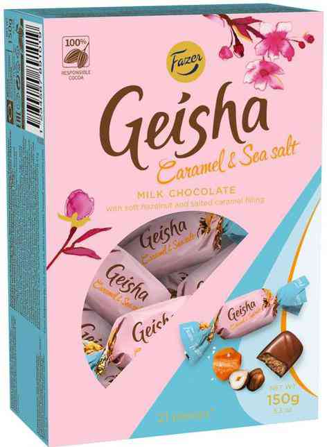 Конфеты шоколадные Geisha с начинкой из тёртого ореха со вкусом Ириса и с морской солью
Конфеты шоколадные Geisha с начинкой из тёртого ореха со вкусом Ириса и с морской солью