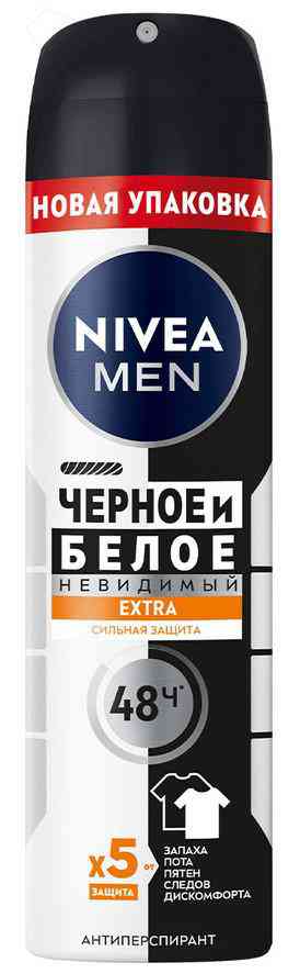 Дезодорант-антиперспирант спрей NIVEA MEN Черное и белое Невидимый Extra
Дезодорант-антиперспирант спрей NIVEA MEN Черное и белое Невидимый Extra