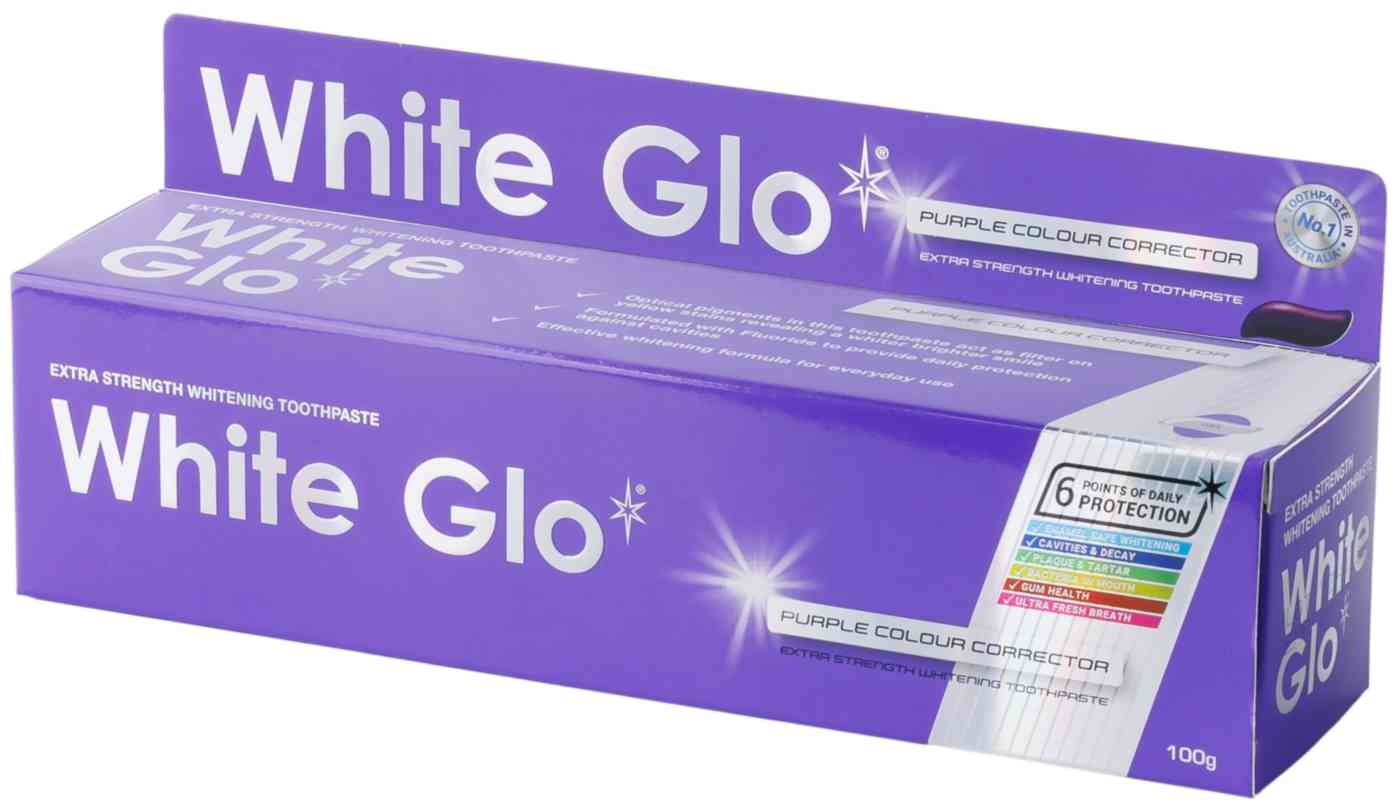 Зубная паста White Glo отбеливающая с фиолетовым корректором цвета
Зубная паста White Glo отбеливающая с фиолетовым корректором цвета