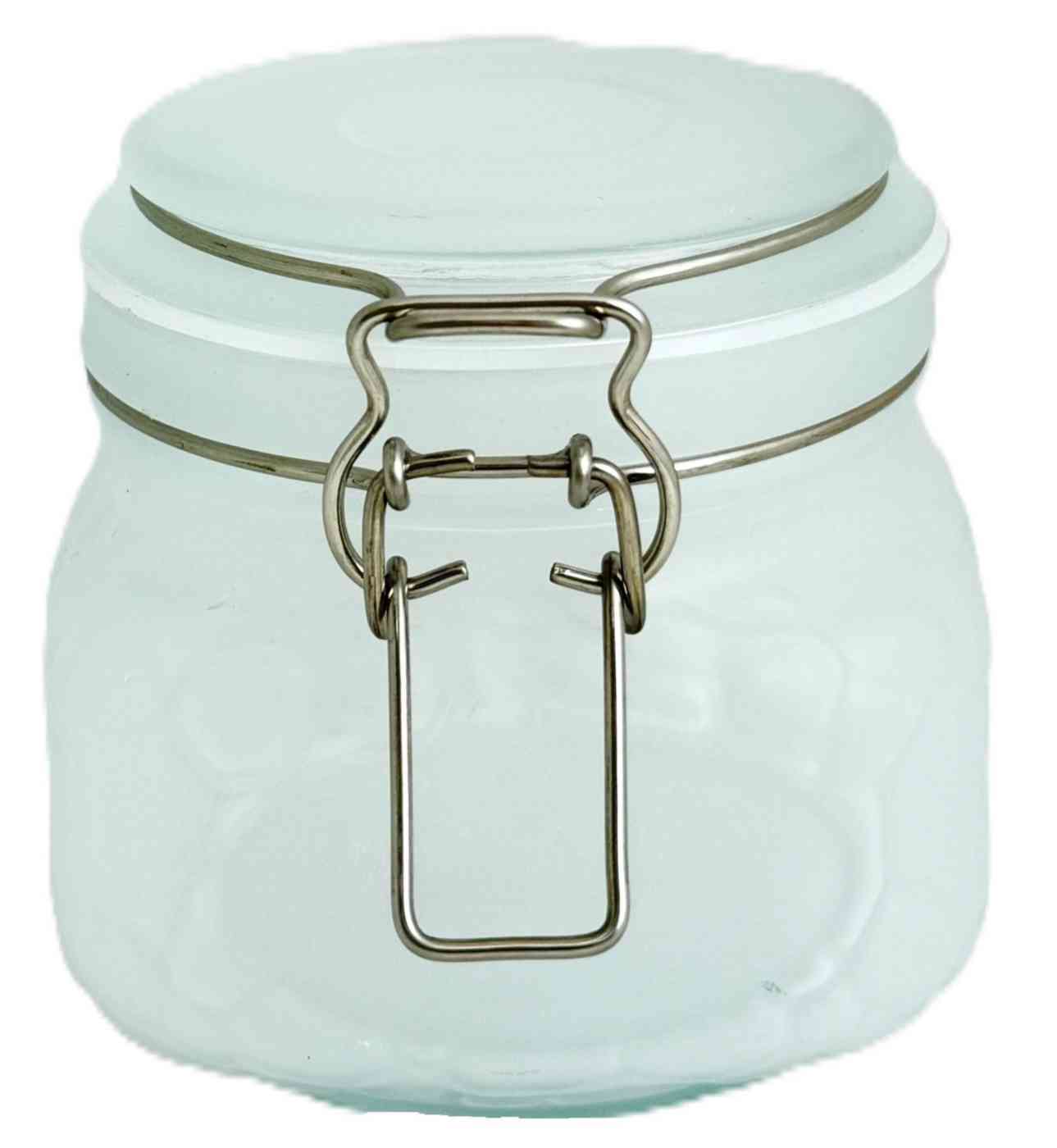 Банка стеклянная белая с замком 
Банка стеклянная белая с замком