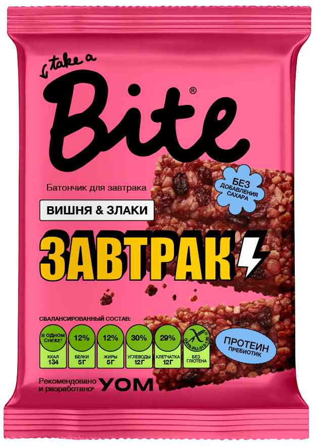 Батончик злаково-ореховый Take a Bite Завтрак вишня-злаки без сахара
Батончик злаково-ореховый Take a Bite Завтрак вишня-злаки без сахара