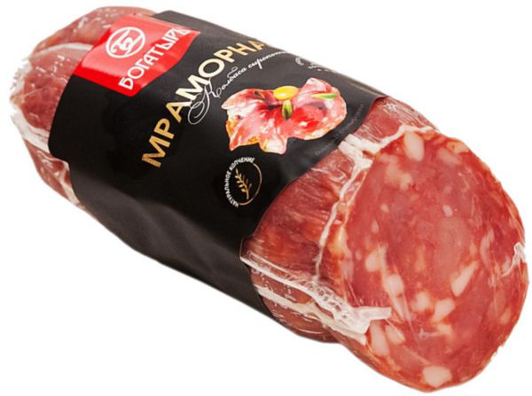 Колбаса сырокопченая Богатырь Мраморная полусухая кусок, 200-400г
