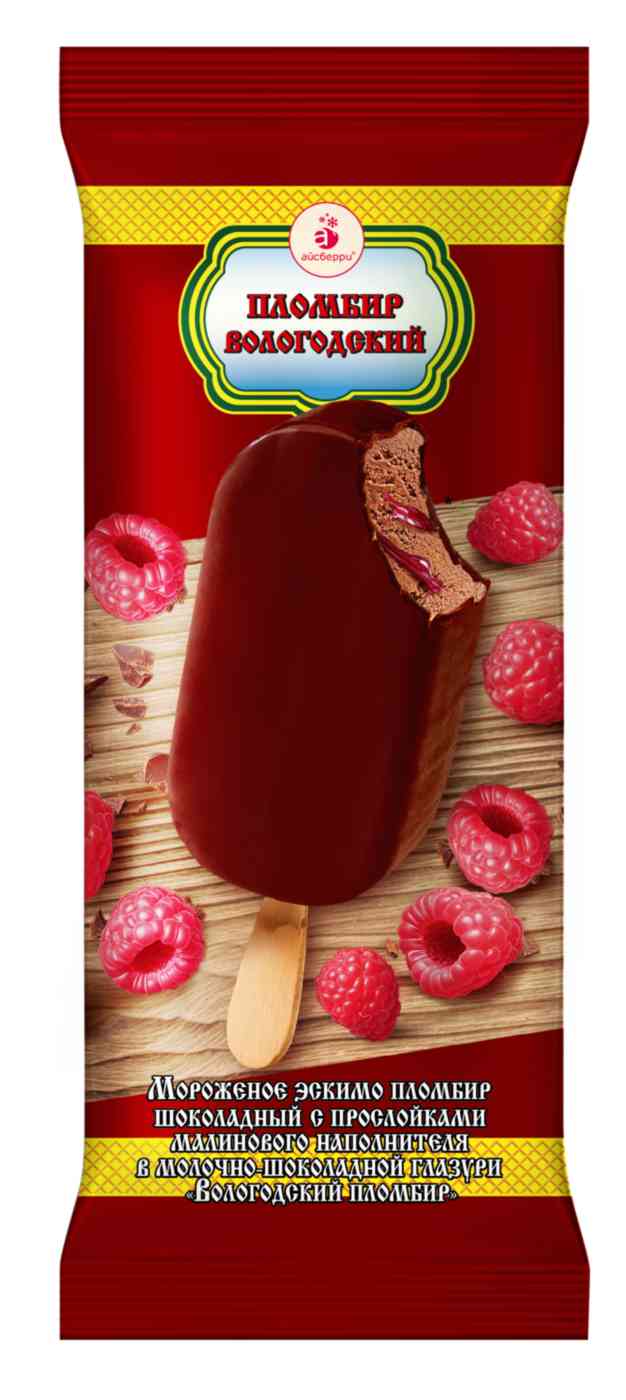 Мороженое эскимо Вологодский пломбир шоколадный с малиновой прослойкой