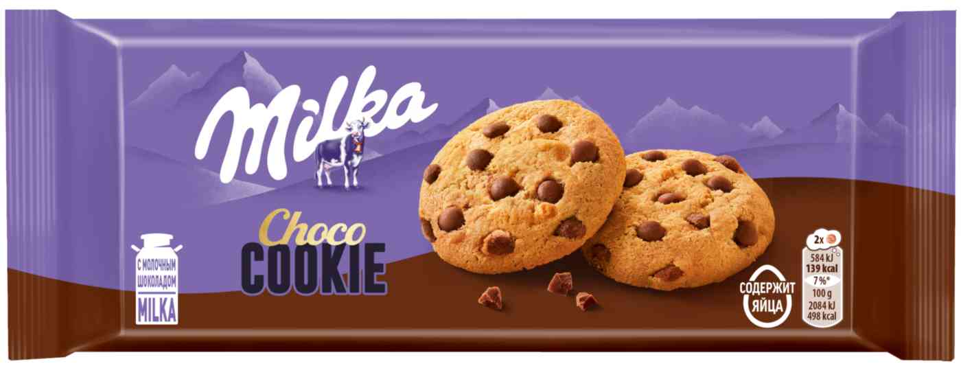 

Печенье молочное Milka с кусочками молочного шоколада