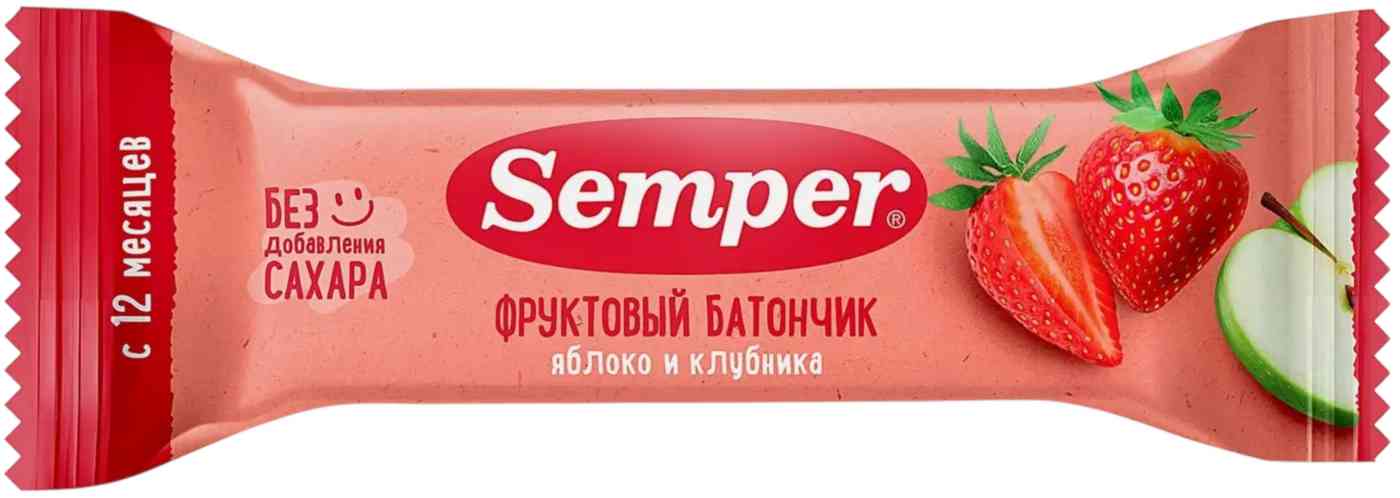 Батончик фруктовый Semper яблоко-клубника с 12 месяцев