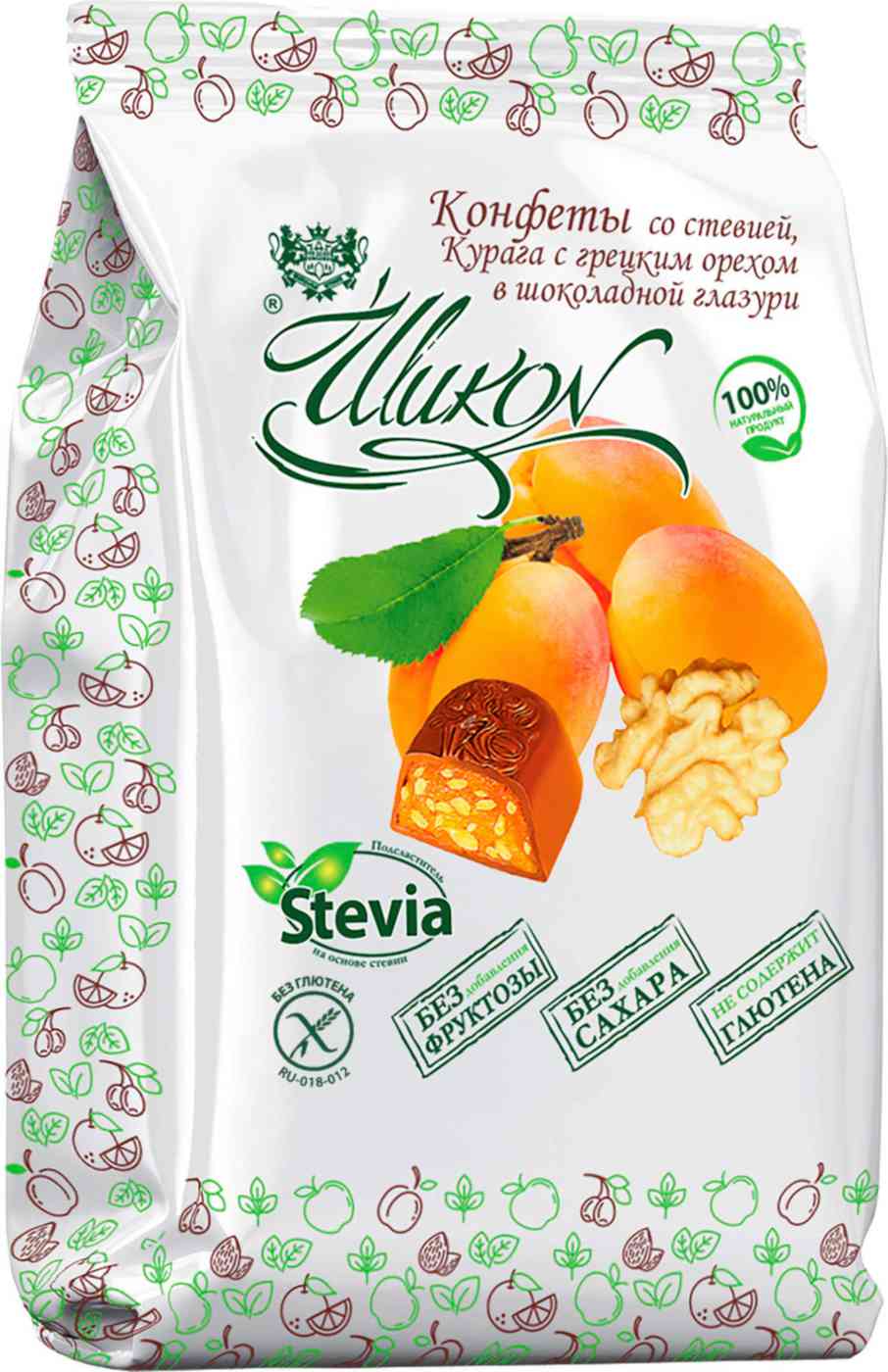 Конфеты Шикон курага-грецкий орех в шоколаде со стевией