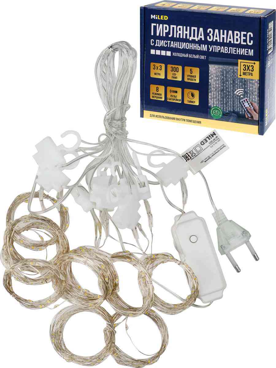 

Гирлянда электрическая MiLED нить-роса с холодным светом-300 лампочек