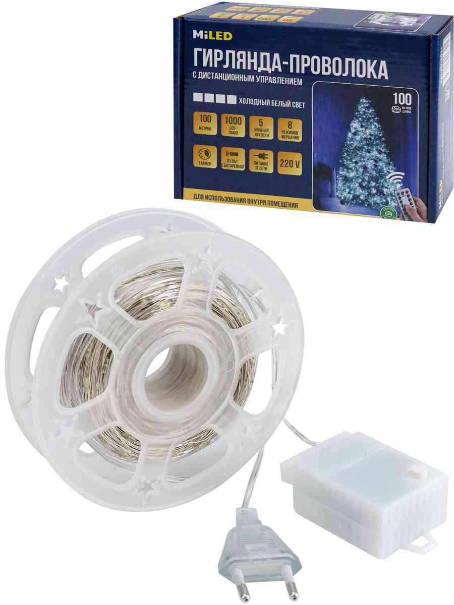 

Гирлянда электрическая MiLED нить-роса с холодным светом-1000 лампочек