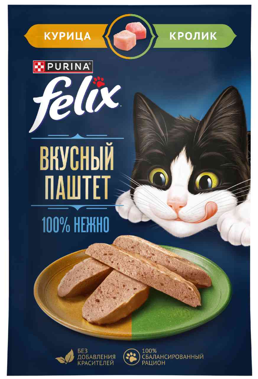 

Влажный корм для кошек Felix Вкусный паштет курица-кролик