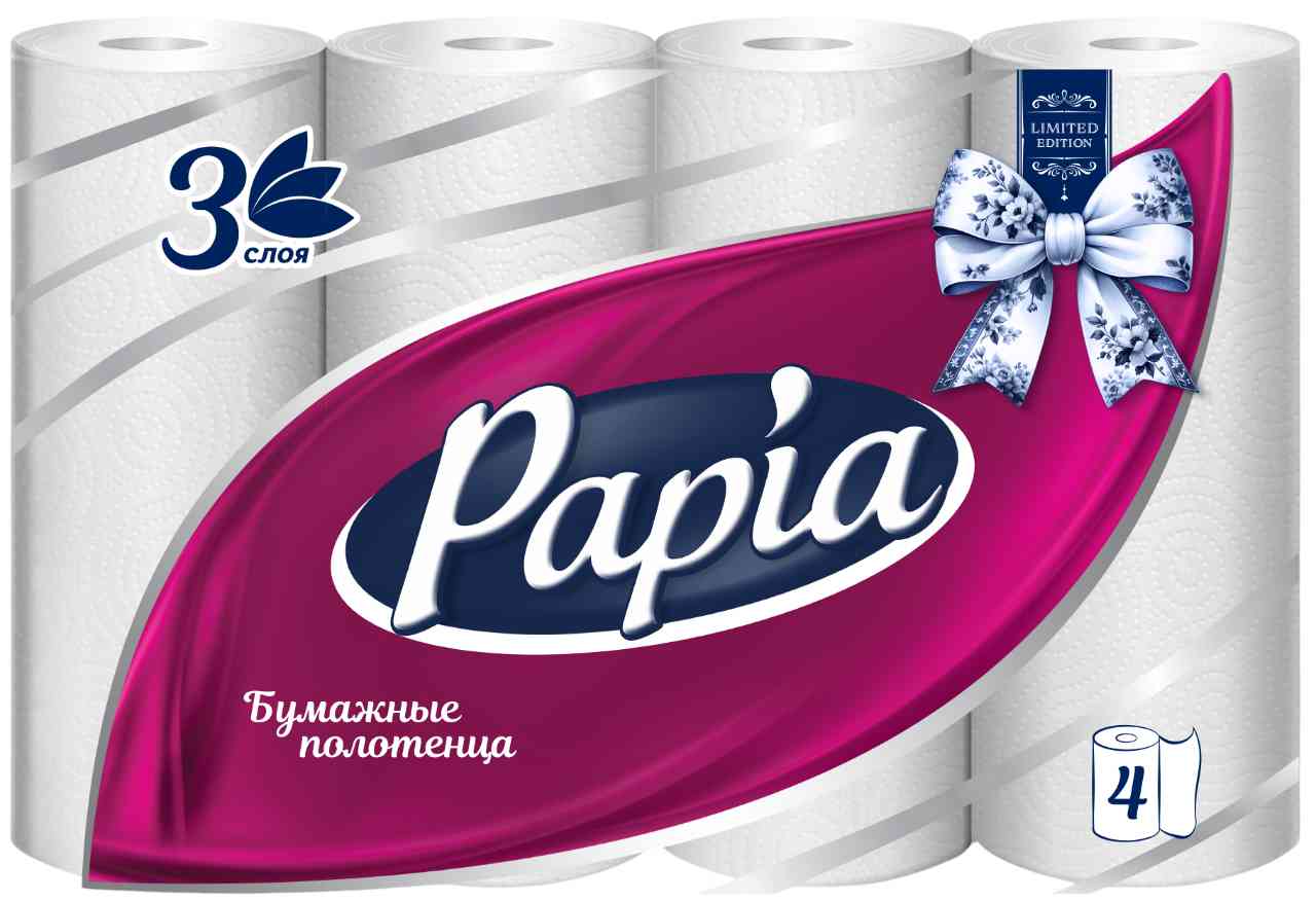 Бумажные полотенца Papia белые 3 слоя 12 листа 200₽