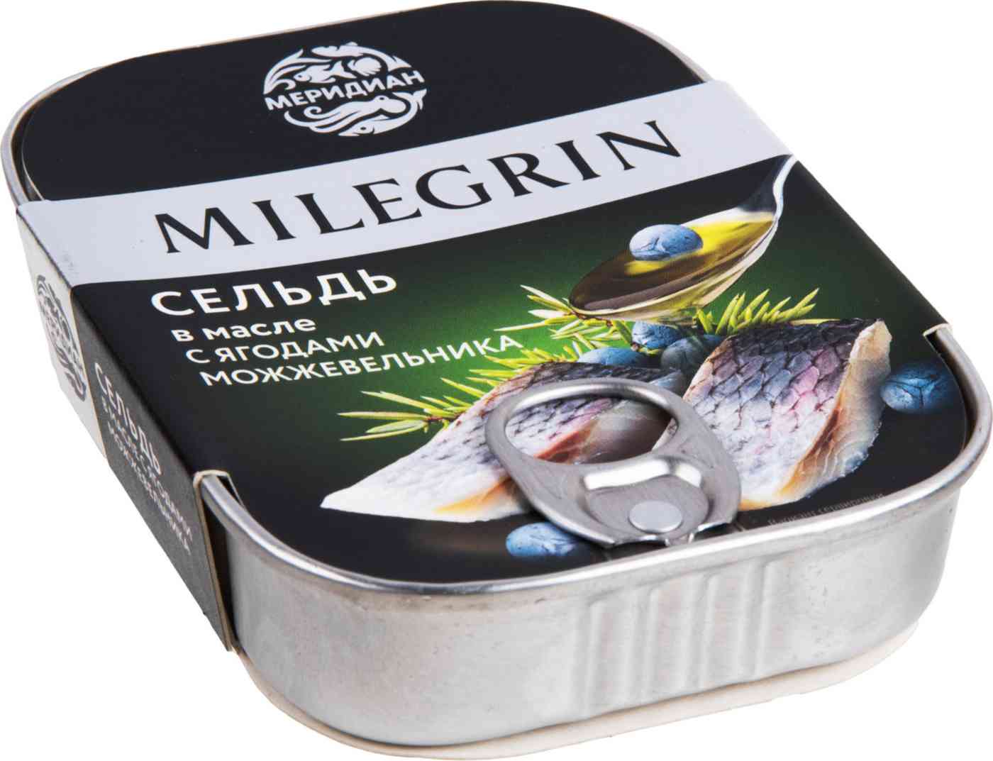 Сельдь Milegrin филе-кусочки в масле с ягодами можжевельника