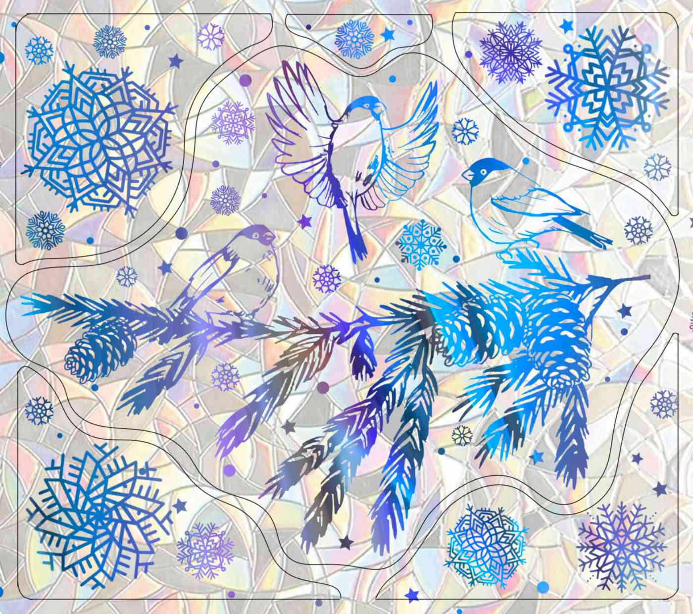 

Набор наклеек новогодних Феникс Презент Ветка и снежинки