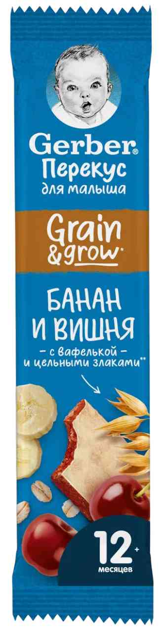 Батончик фруктово-злаковый Gerber Grain Grow банан-вишня с 12 месяцев 93₽