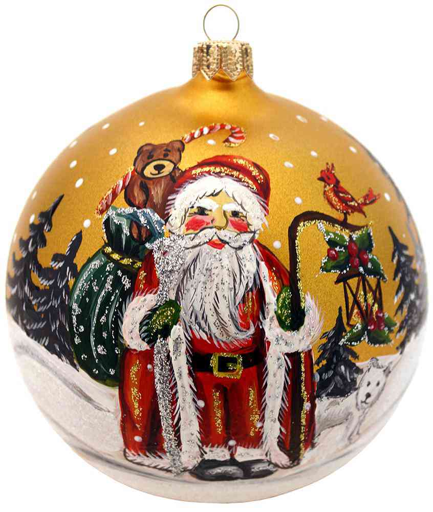 

Ёлочное украшение Evis Шар Дед Мороз золотистый, стекло