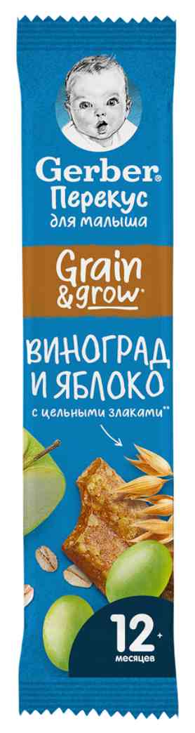

Батончик фруктово-злаковый Gerber Grain&Grow виноград-яблоко с 12 месяцев