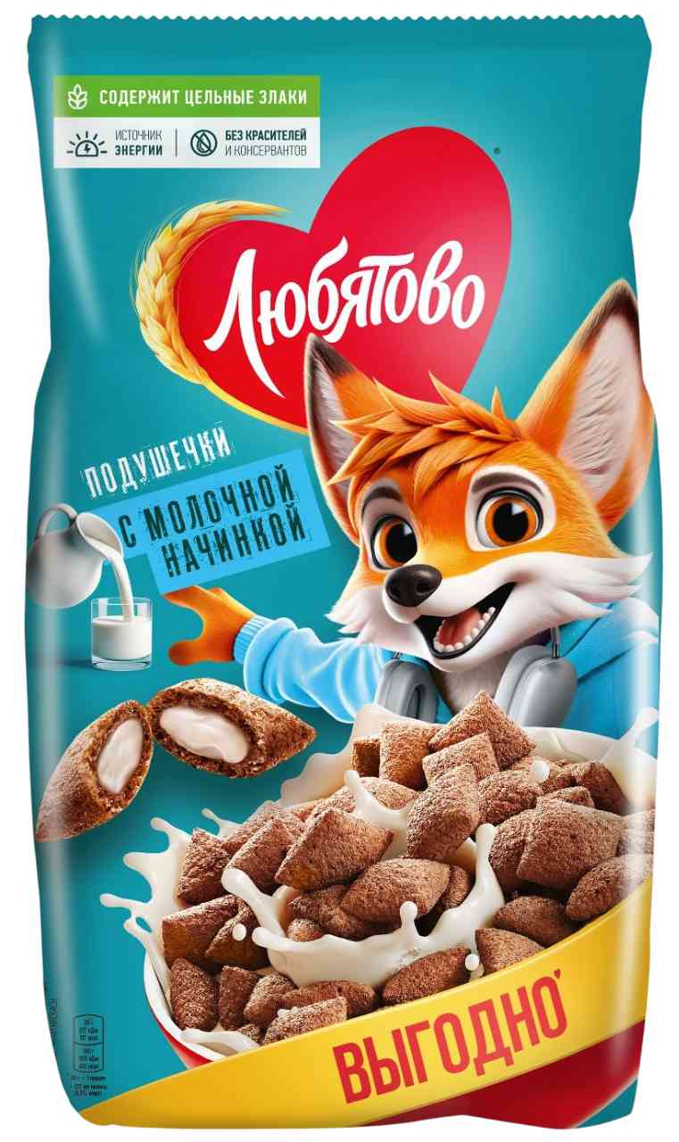 

Готовый завтрак Любятово Подушечки с молочной начинкой