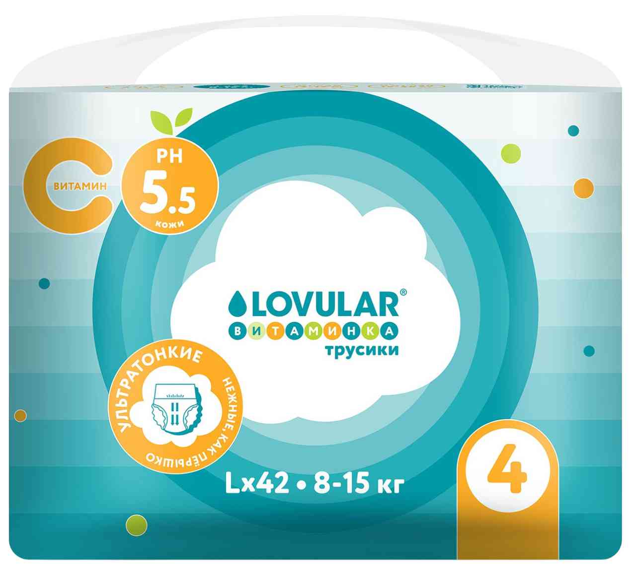 Трусики-подгузники Lovular Витаминка L 8-15кг 1000₽