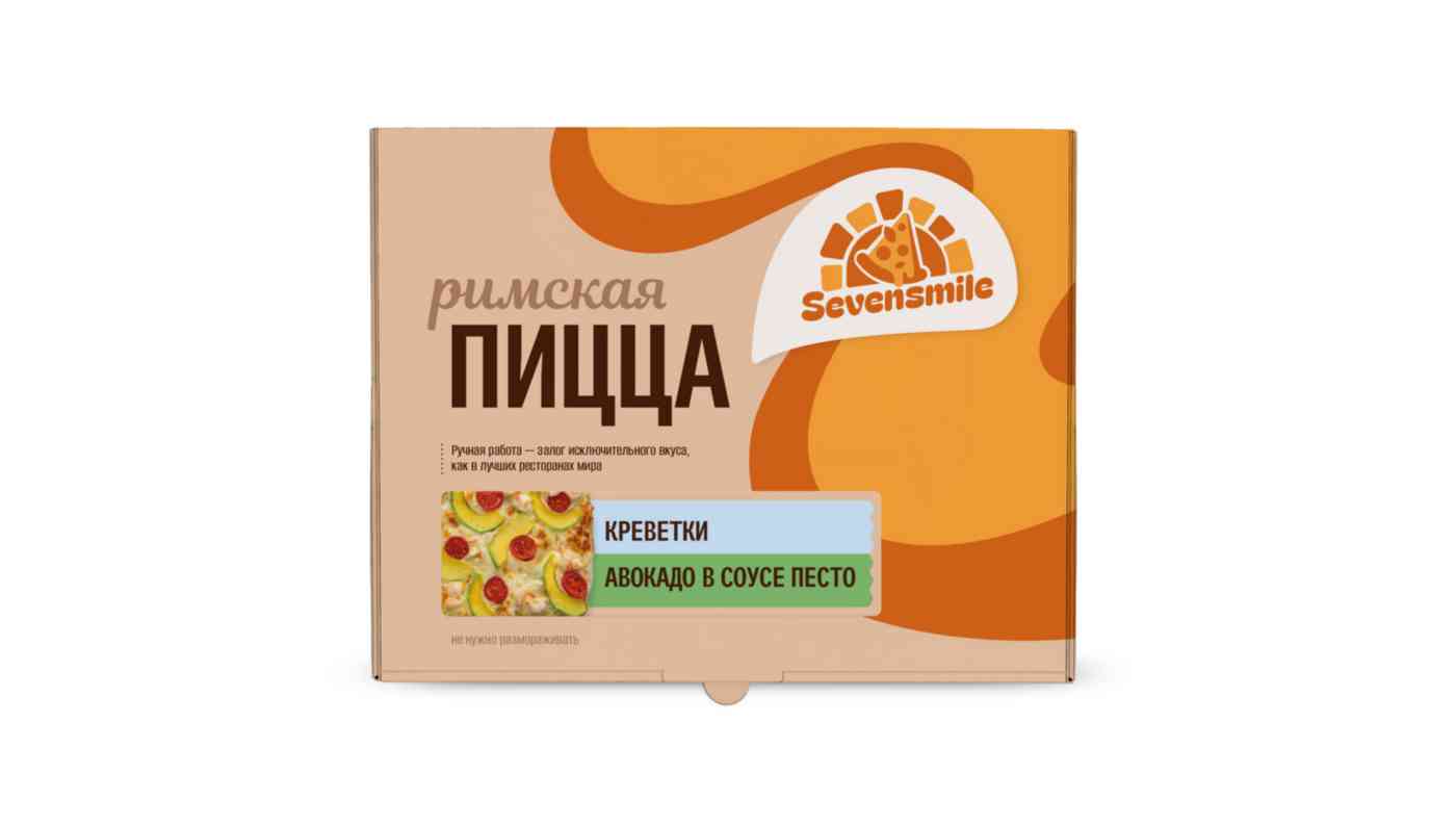 Пицца Римская с креветками и авокадо соус Песто Sevensmile 490₽