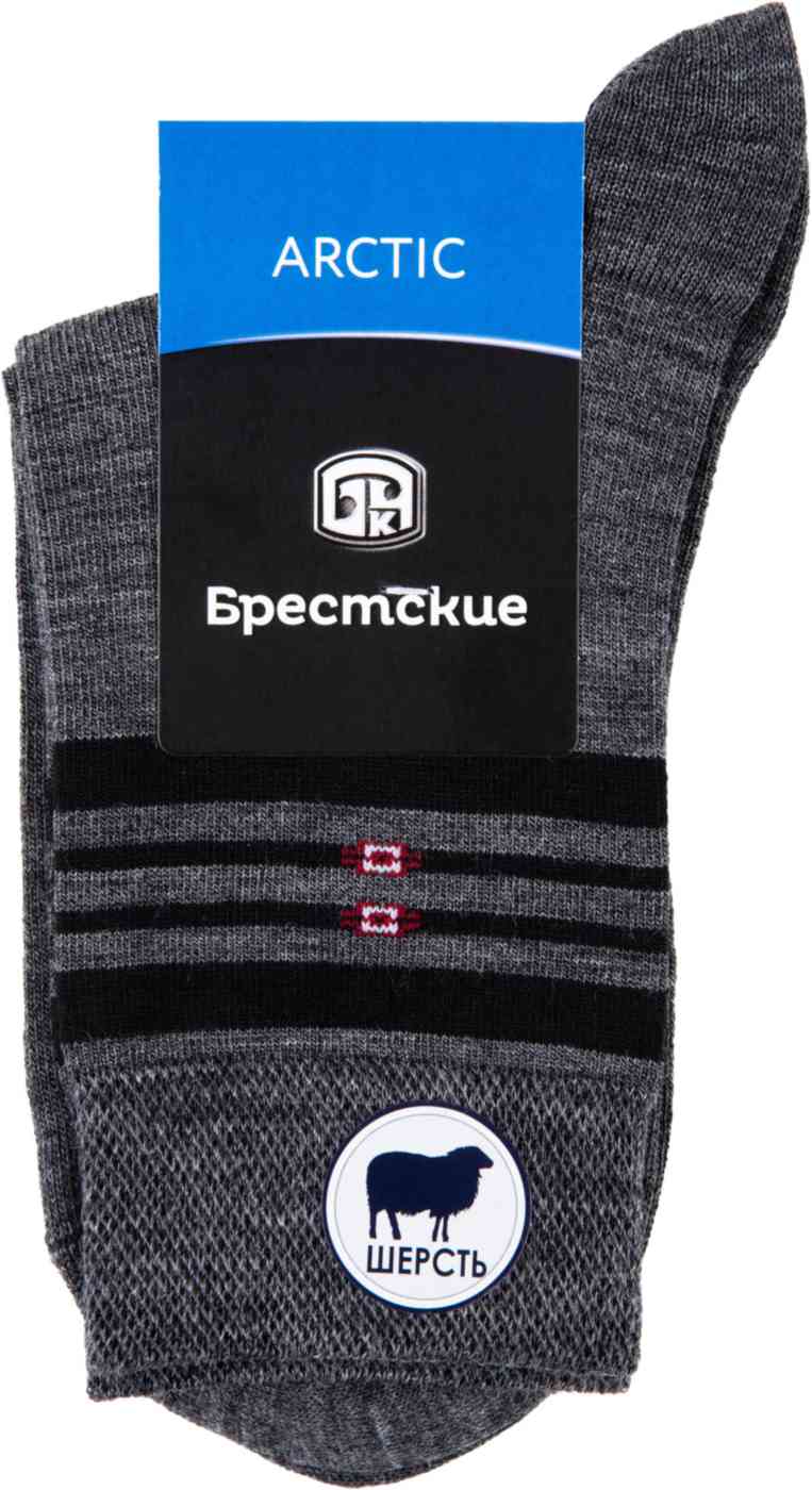 Носки мужские Брестские Пряжка полушерсть цвет: тёмно-серый меланж/чёрный/красный