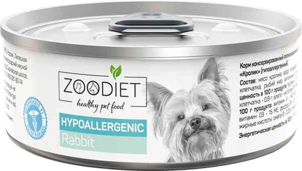

Влажный корм для собак диетический Zoodiet Hypoallergenic Гипоаллергенный кролик