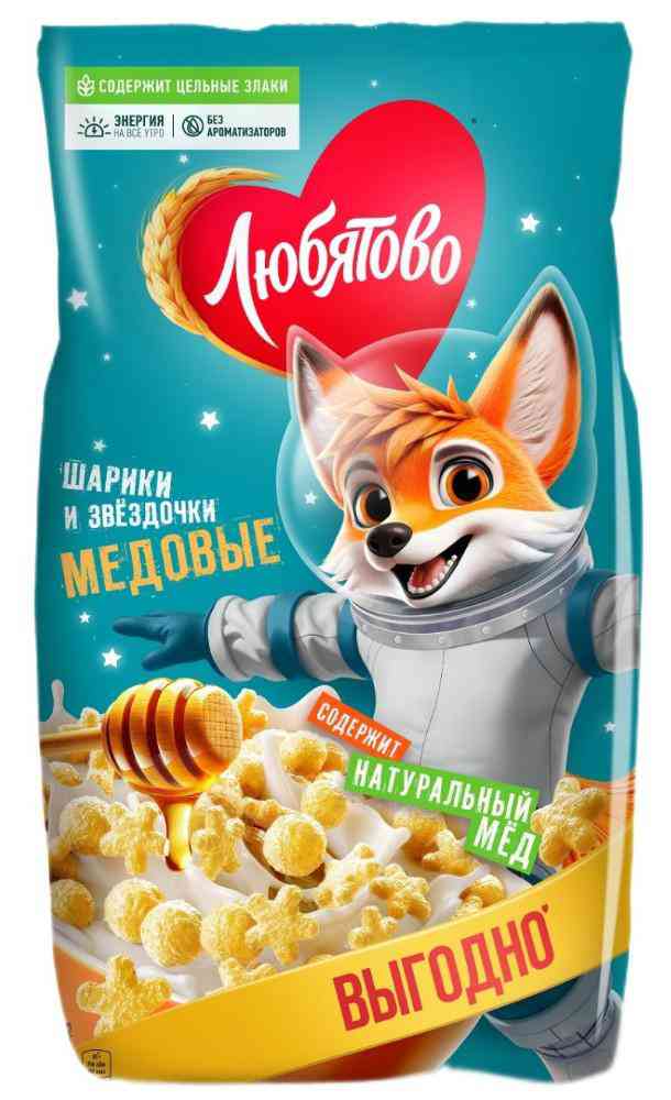 

Готовый завтрак Любятово Медовые шарики и звёздочки