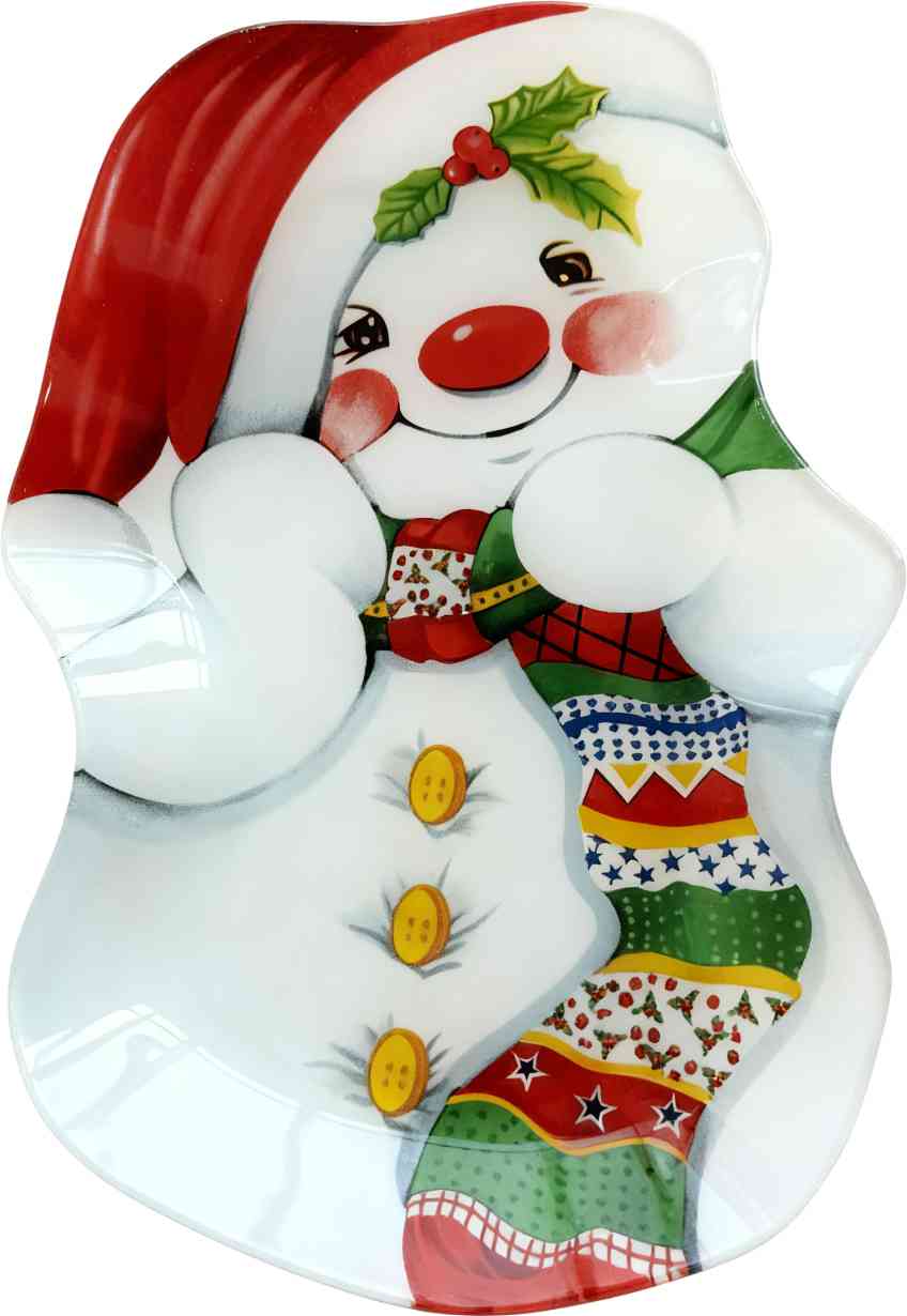 

Блюдо стеклянное Снеговик