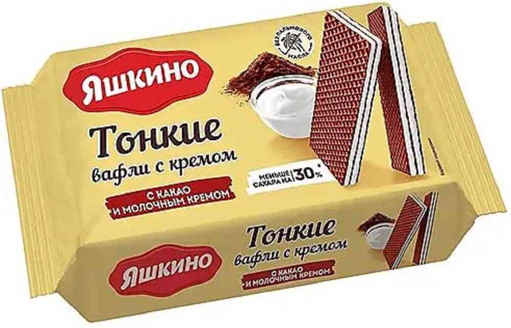 Вафли тонкие Яшкино с какао и молочным кремом