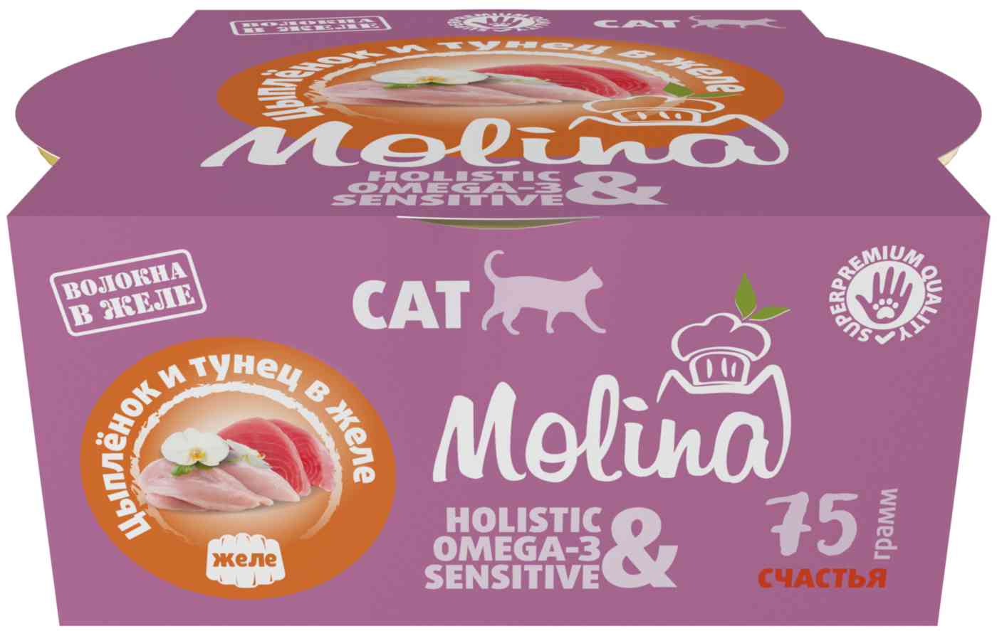 

Влажный корм для кошек Molina цыпленок-тунец в желе