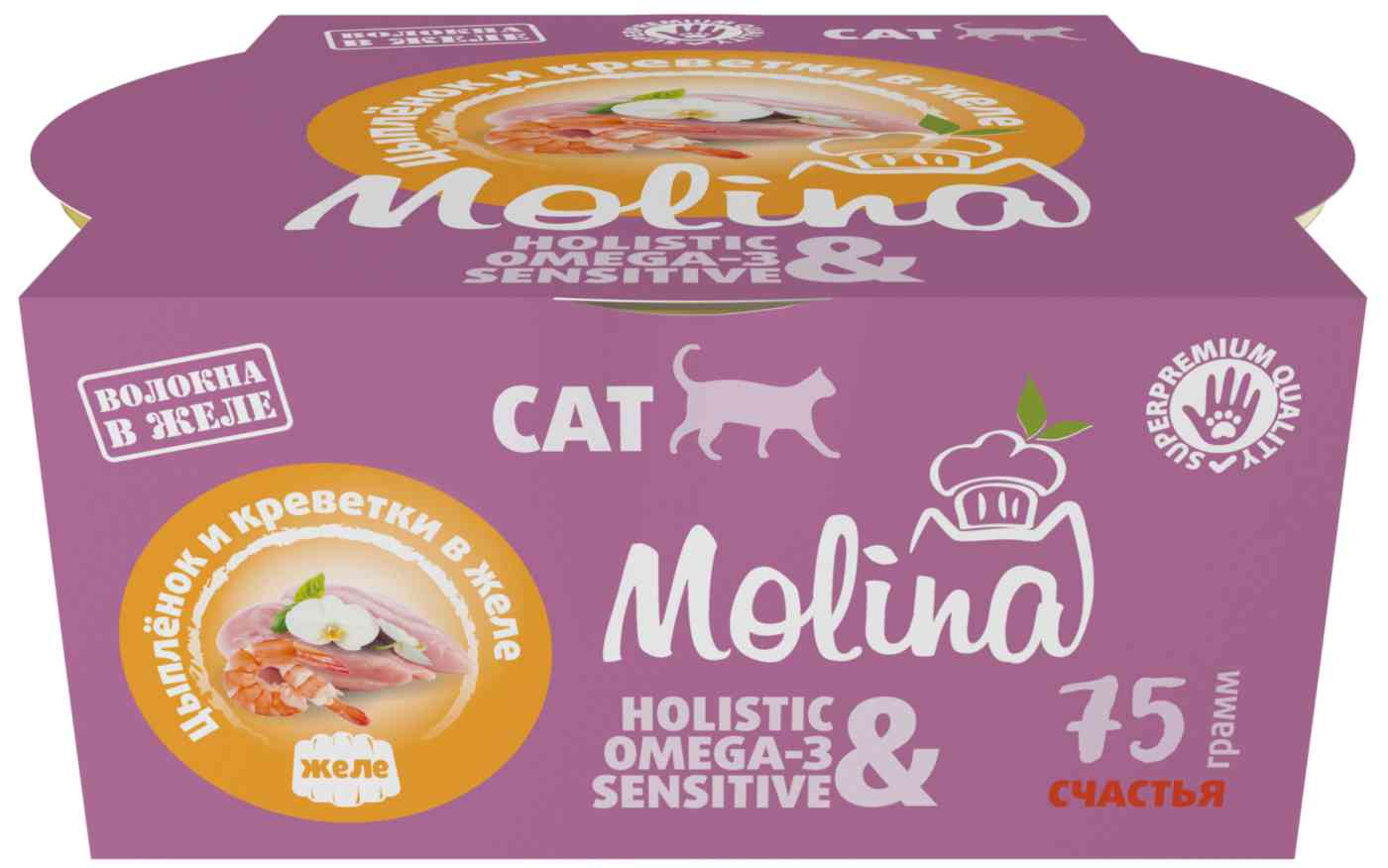 

Влажный корм для кошек Molina цыпленок-креветки в желе