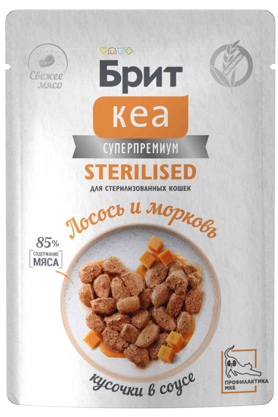 

Влажный корм для стерилизованных кошек Брит Кеа Sterilised лосось-морковь кусочки в соусе