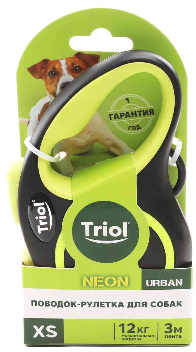 

Поводок-рулетка для собак до 12 кг Triol Urban Neon XS черный-желтый