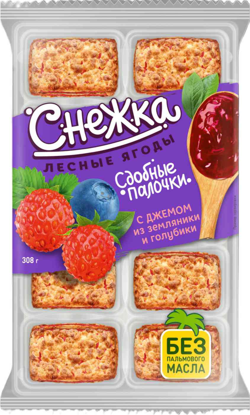 Сдобные палочки Снежка Лесные ягоды с джемом из земляники и голубики