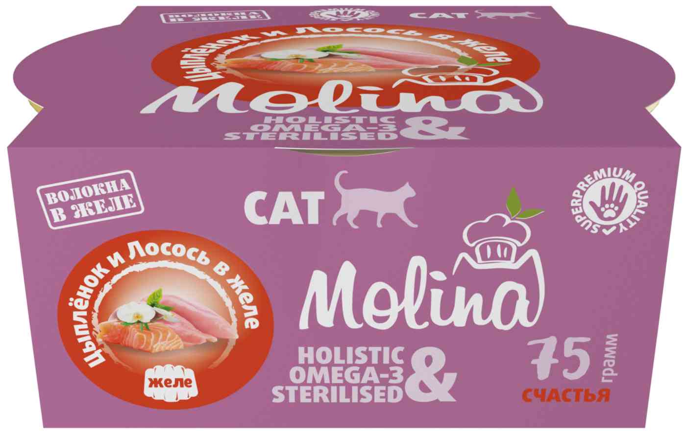 

Влажный корм для кошек Molina цыпленок-лосось в желе