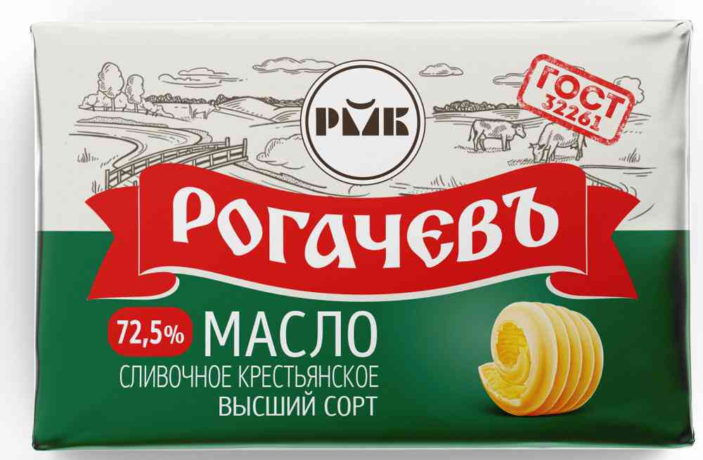 Масло сливочное Рогачевъ крестьянское 72,5%