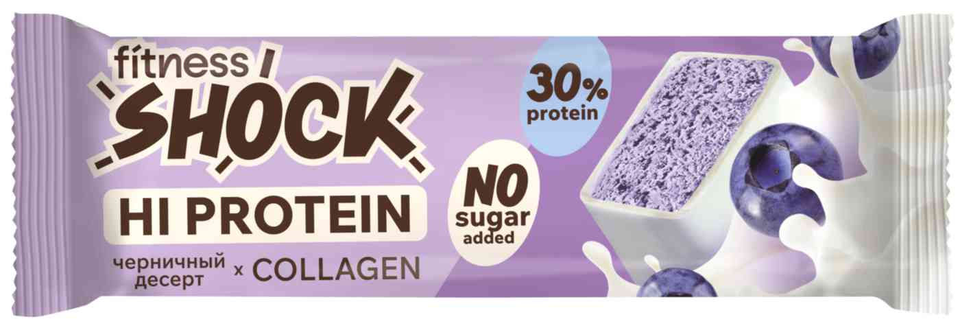 

Батончик протеиновый FitnesShock Hi Protein черничный десерт