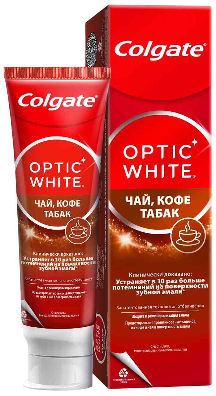 Зубная паста Colgate Optic White Чай кофе табак отбеливающая мята 392₽