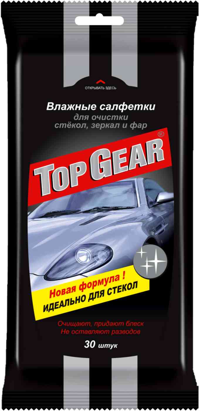 Влажные салфетки для очистки стёкол зеркал и фар Top Gear 106₽