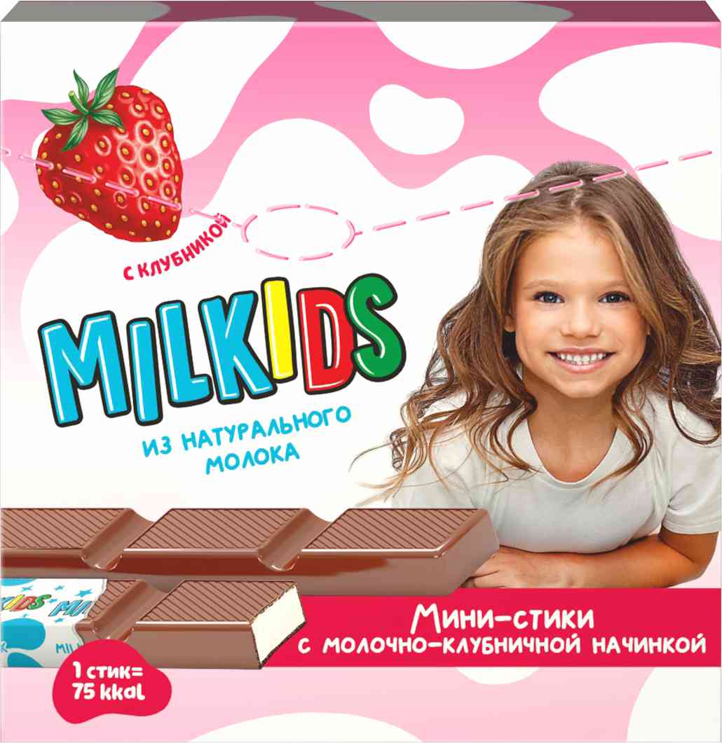 Шоколад Milkids молочно-клубничная начинка