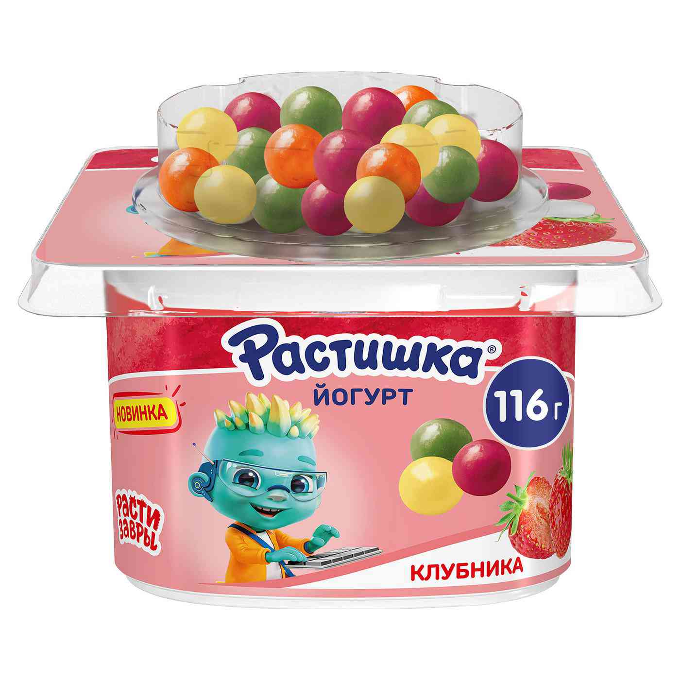 Йогурт Растишка с клубникой и злаковыми драже со вкусом банан-апельсин 3%