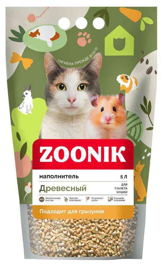 

Наполнитель для кошачьего туалета древесный Zoonik