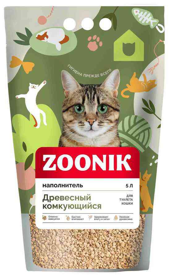 

Наполнитель для кошачьего туалета древесный комкующийся Zoonik