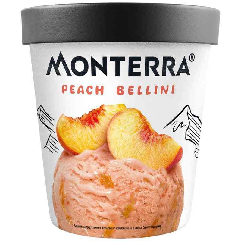 Мороженое Monterra Peach Bellini Персиковый беллини с кусочками персика с взрывной карамелью в шоколаде 10%