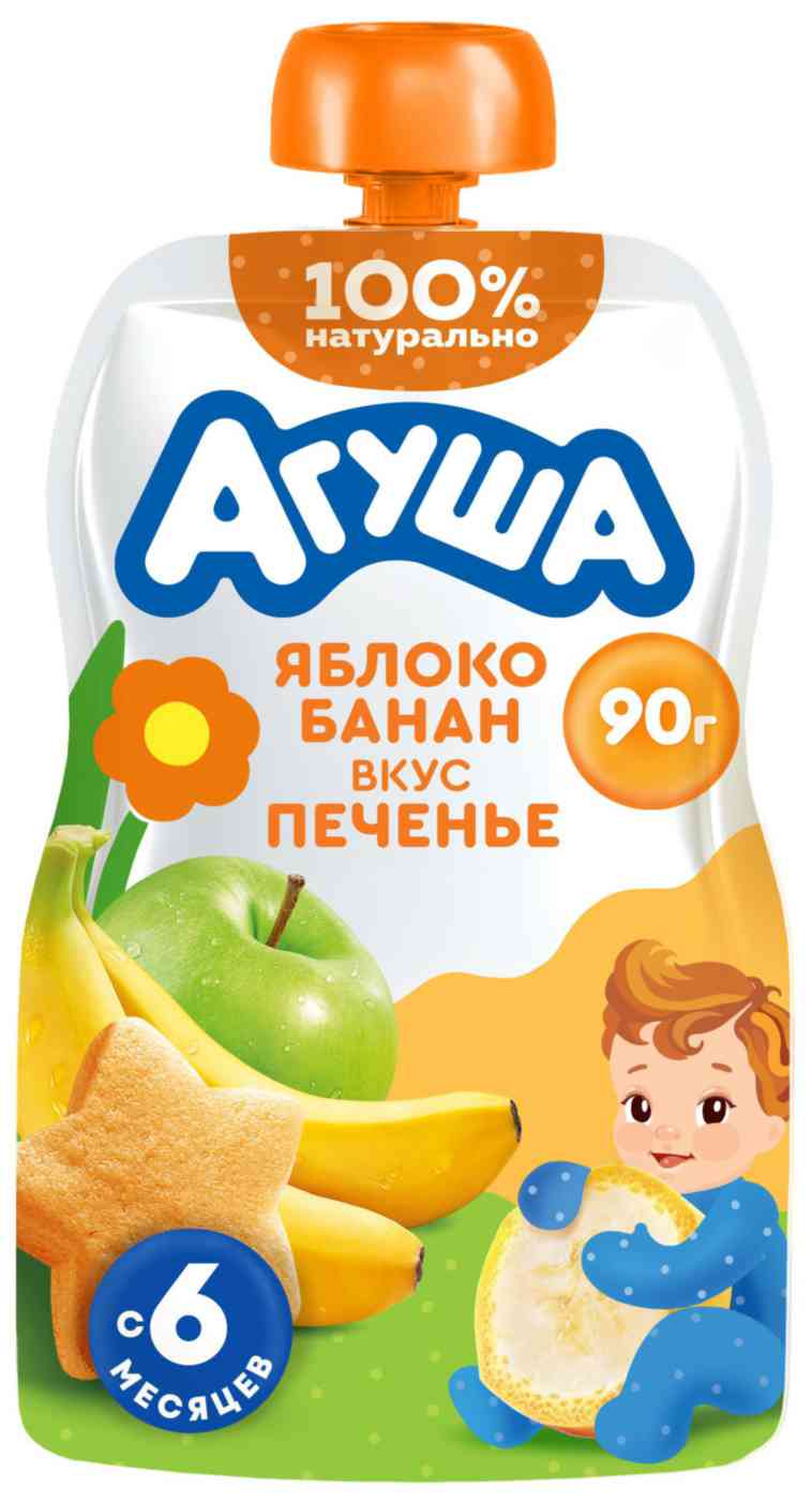 

Пюре Агуша яблоко-банан-печенье с 6 месяцев