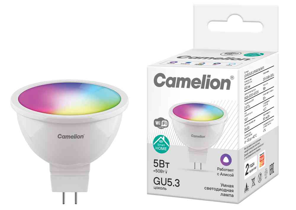 

Умная лампа акцентного освещения Camelion Smart Home MR16 GU5.3 RGB