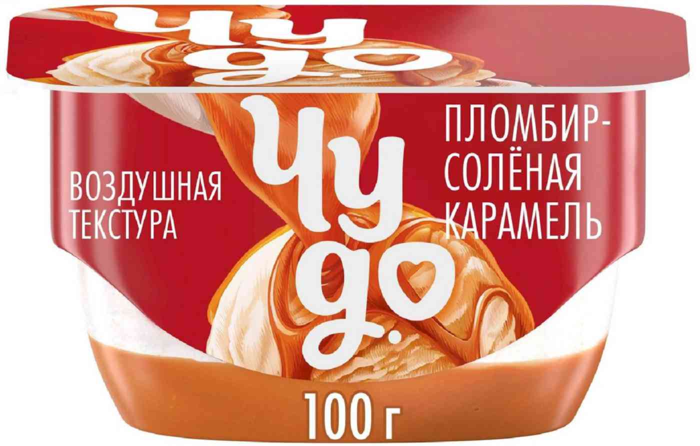 

Десерт творожный Чудо со вкусом пломбира с соусом Соленая Карамель 4,2%