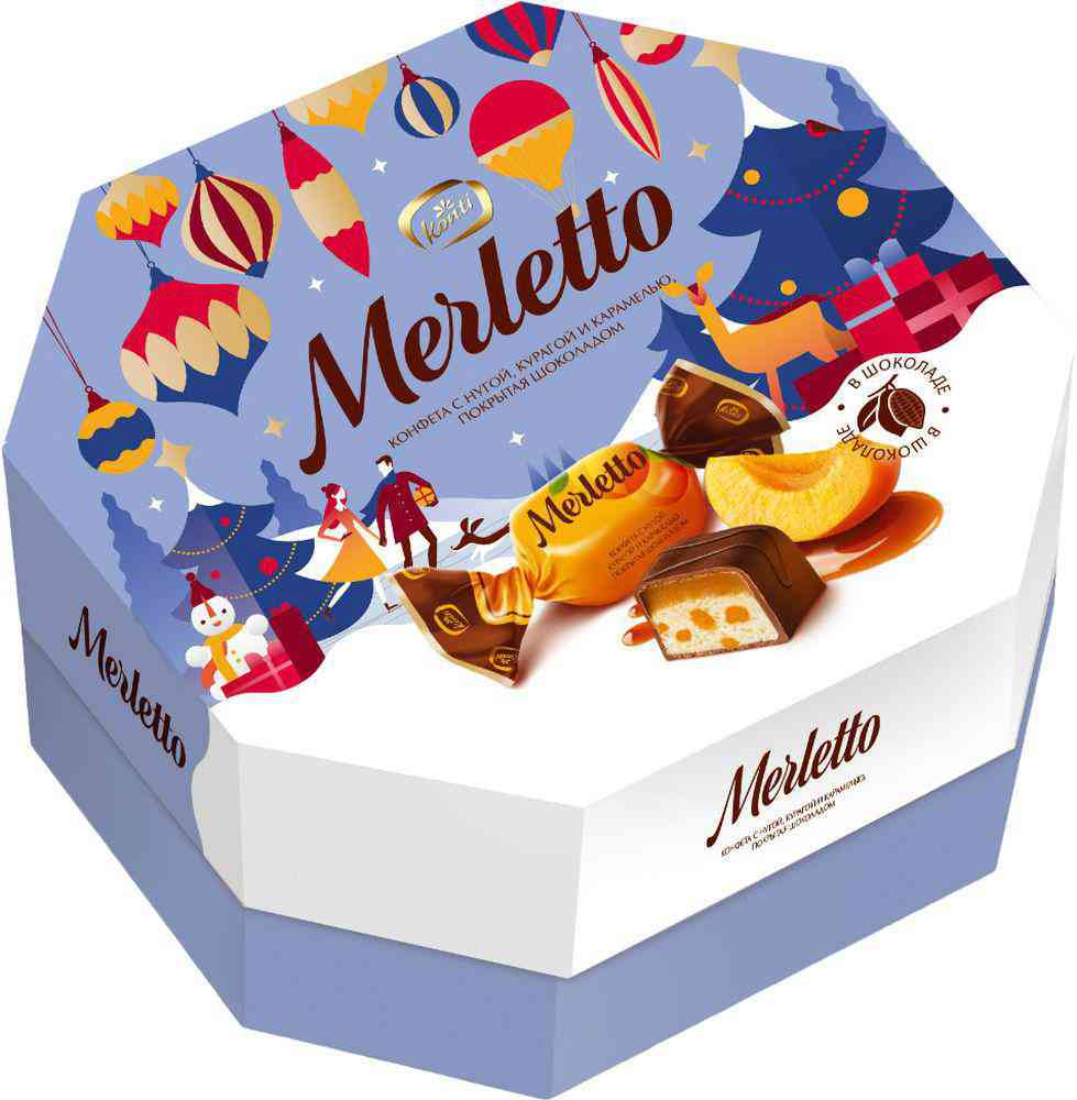 Набор конфет Merletto Шоколадные с нугой, курагой и карамелью, покрытые шоколадом