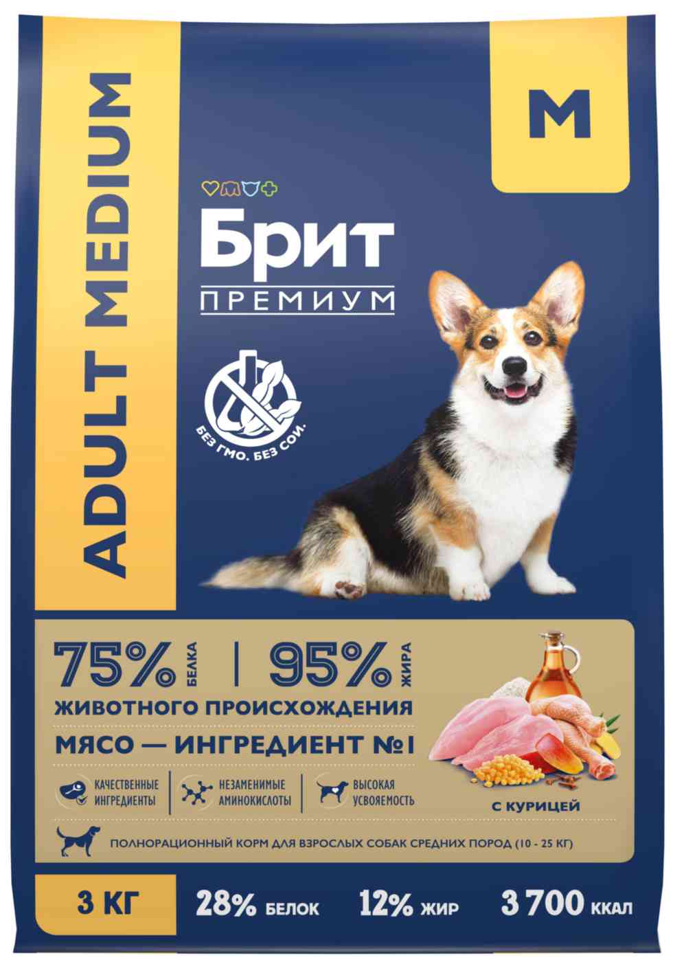 

Сухой корм для собак средних пород Брит Премиум Adult M курица-5 трав