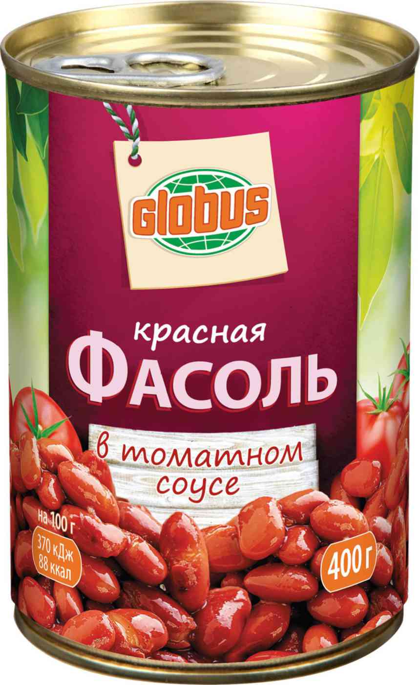 

Фасоль красная Глобус в томатном соусе